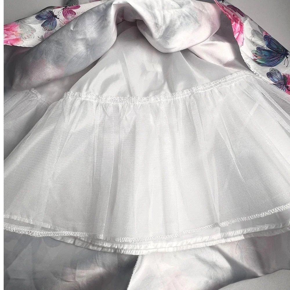 Rare Editions High-Low Dress Girls 10 White Pink Floral Butterfly Rhinestone